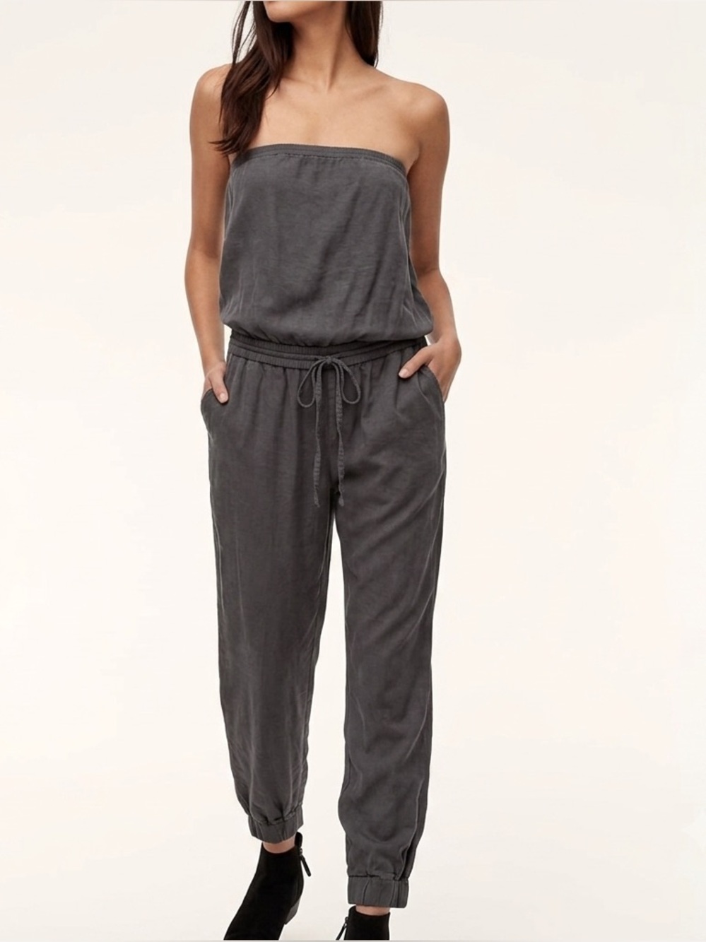 Talula Tabata Strapless Drawstring Jumpsuit Medium Gray